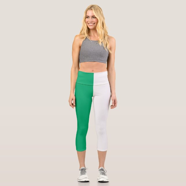 Emerald & White Side Split High Waisted Capris (Front)