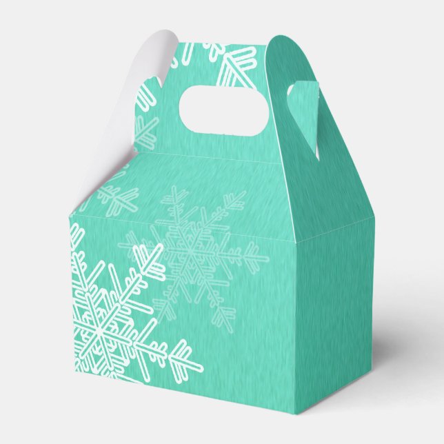 Emerald White Snowflakes Minimalist Christmas Favor Box (Front Side)