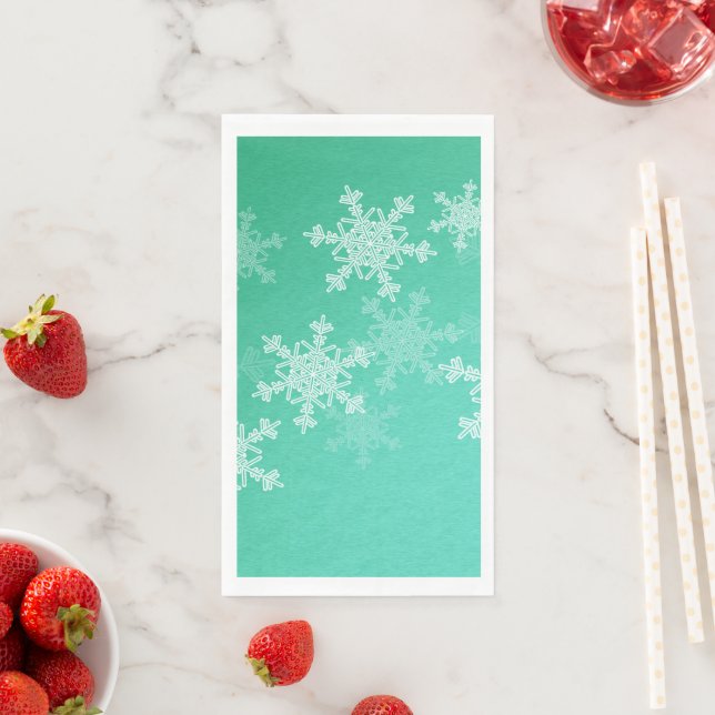 Emerald White Snowflakes Minimalist Christmas Napkin (Insitu)