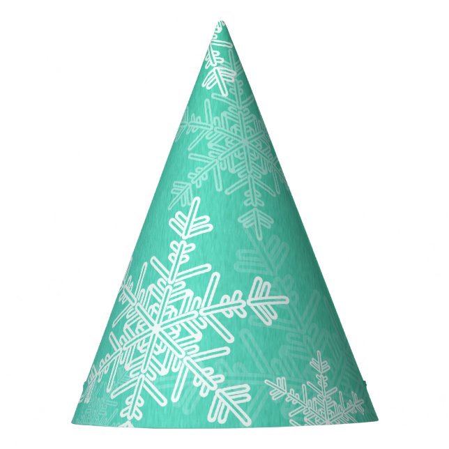 Emerald White Snowflakes Minimalist Christmas Party Hat (Front)