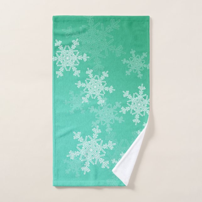 Emerald White Snowllakes Minimalist Christmas Hand Towel (Hand Towel)