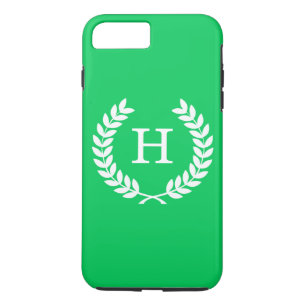 Emerald White Wheat Laurel Wreath Initial Monogram Case-Mate iPhone Case