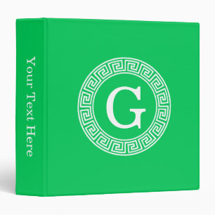 Emerald Wht Greek Key Rnd Frame Initial Monogram Binder