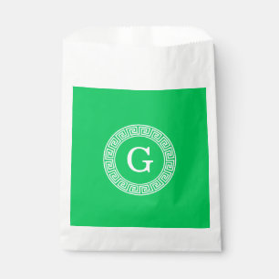 Emerald Wht Greek Key Rnd Frame Initial Monogram Favour Bag