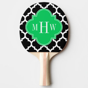 Emerald Wht Moroccan #5 Navy Name Monogram Ping Pong Paddle
