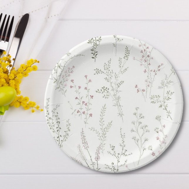 Emerald Wildflower Sprigs Floral Bridal Shower  Paper Plate (Creator Uploaded)