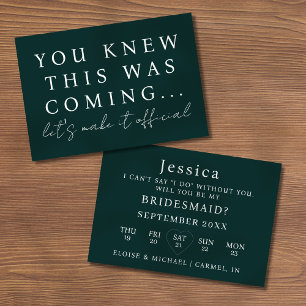Emerald Will You Be My Bridesmaid Proposal Card