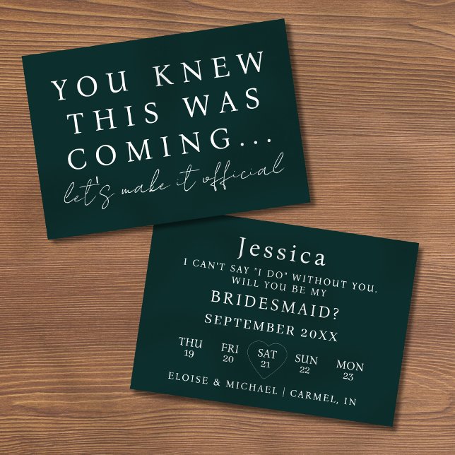 Emerald Will You Be My Bridesmaid Proposal Card (Pop the question to your bridal party with this Will You Be My Bridesmaid Proposal Card! )