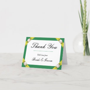 Emerald & Yellow Pearl Ribbon Wedding Thank You Card