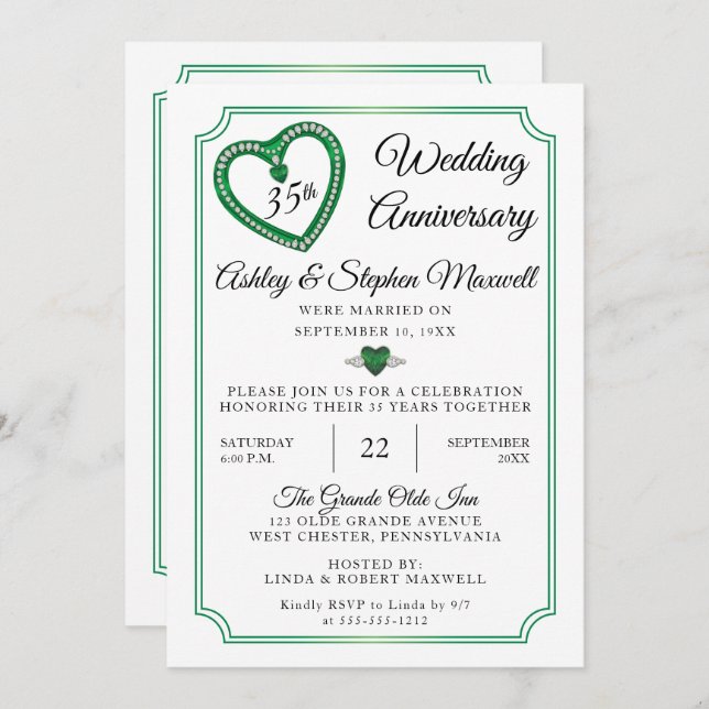 Emeralds Diamonds 35th Wedding Anniversary Party Invitation (Front/Back)