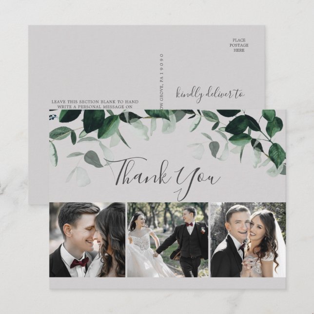 Émeraude | Carte postale Merci photo gris 3 (Devant / Derrière)