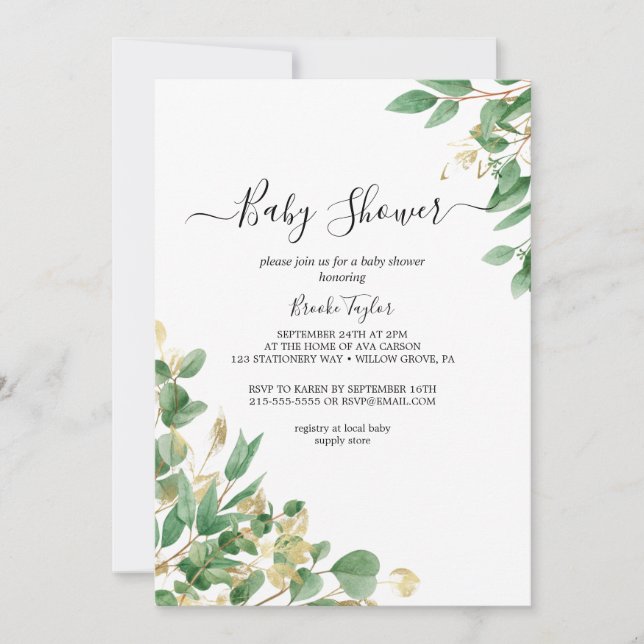 Émeraude | Invitation Baby shower gris (Devant)