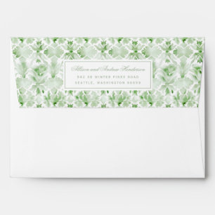 Émeraude Vert aquarelle Mariage damassé Enveloppe