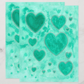 Émeraude Vert Coeurs Aquarelle Papier à papier à m