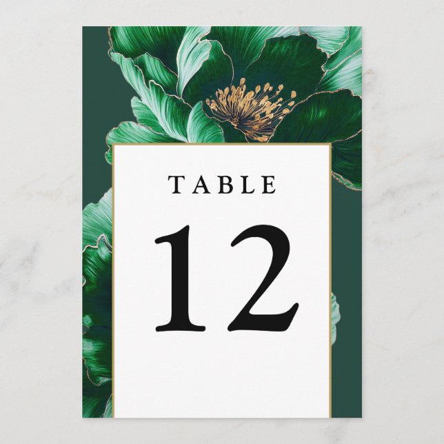 Émeraude Vert Et Or Floral Numéros De Table Modern (Dos)