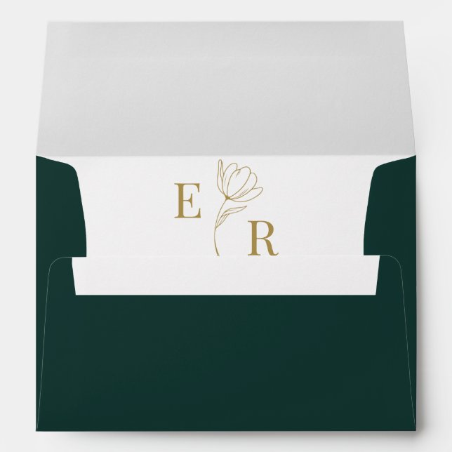 Émeraude Vert Floral Monogramme Mariage Enveloppe (Dos (Bas))