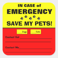 Emergency Alert Save My Pets Stickers