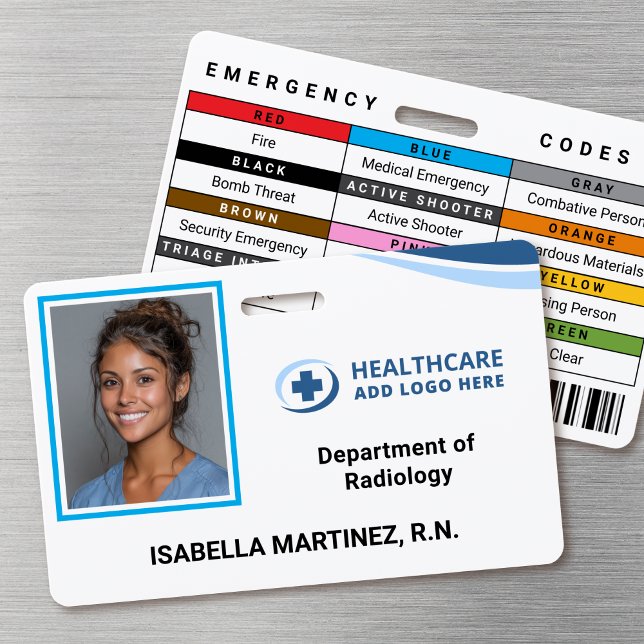  Emergency Codes Hospital Nurse Photo ID Badge (Double-sided photo ID badge with custom emergency codes)