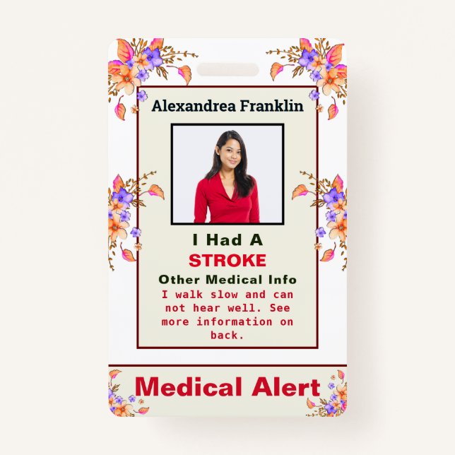 Emergency Contact Alert Medical Illness ID  Badge (Front)