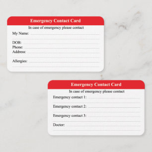 Emergency Contact Calling Card