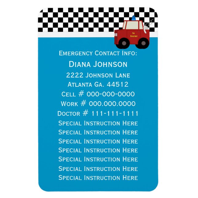 Emergency Contact: Firetruck Magnet (Vertical)