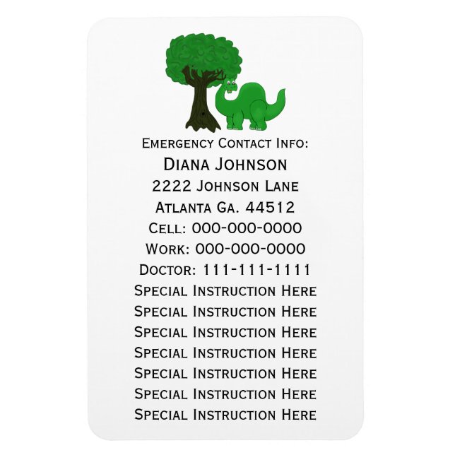 Emergency Contact Magnet: Dinosaur Magnet (Vertical)