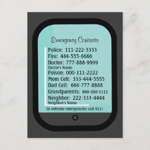 Emergency Contacts Refrigerator Card