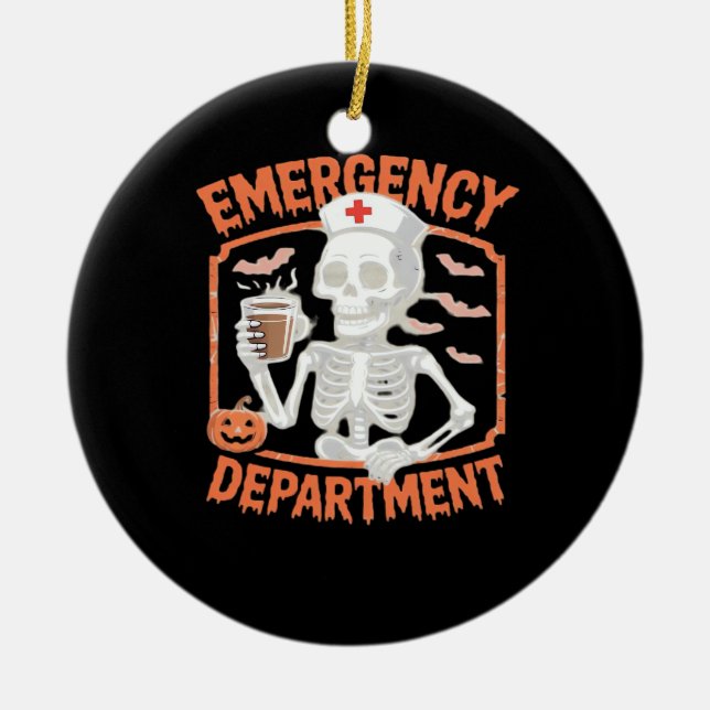 Emergency Department Funny Halloween Nurse Essenti Ceramic Ornament (Front)