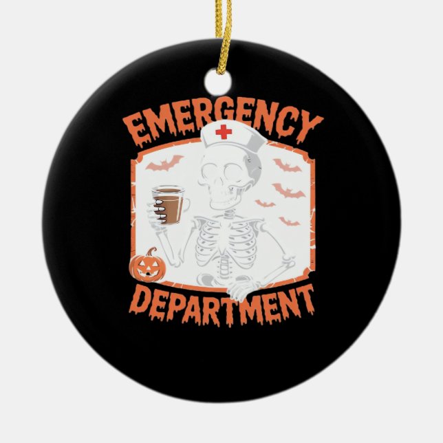 Emergency Department Funny Halloween Nurse Essenti Ceramic Ornament (Front)