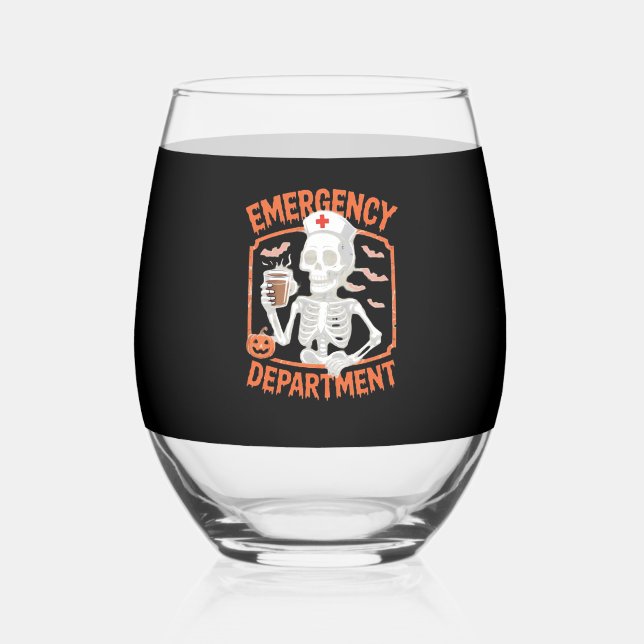 Emergency Department Funny Halloween Nurse Essenti Stemless Wine Glass (Front)