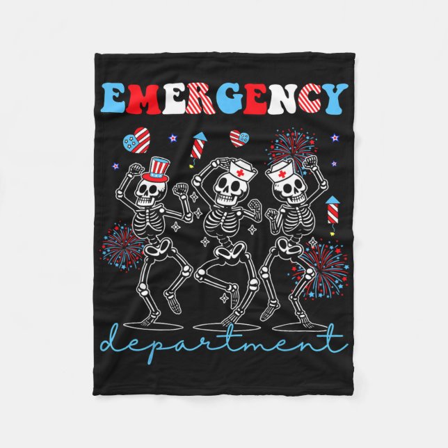 Emergency Department Skeleton Dancing Er Nurse 4th Fleece Blanket (Front)