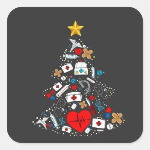 Emergency Department Xmas Tree Nurse Square Sticker