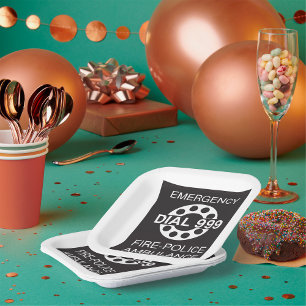 Emergency Dial 999 Sign Fire Police Ambulance  Paper Plate