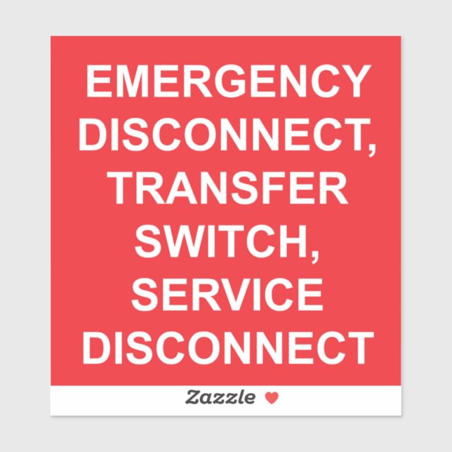 Emergency Disconnect, Transfer Switch Label (Sheet)