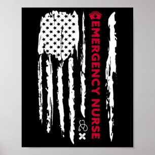 Emergency Er Ed Nurse American Flag Independence D Poster