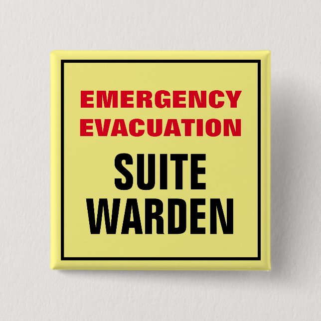 Emergency Evacuation Fire Drill Floor Suite Warden 2 Inch Square Button (Front)