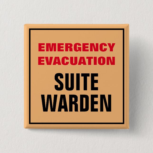 Emergency Evacuation Fire Drill Floor Suite Warden 2 Inch Square Button (Front)