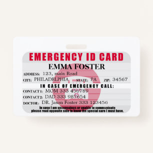 Emergency ID Medical Card Badge