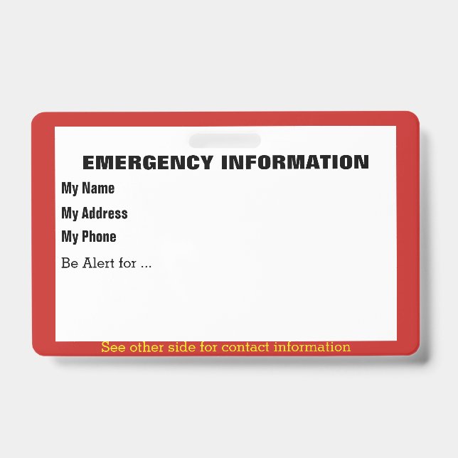 Emergency Information Card Badge (Front)
