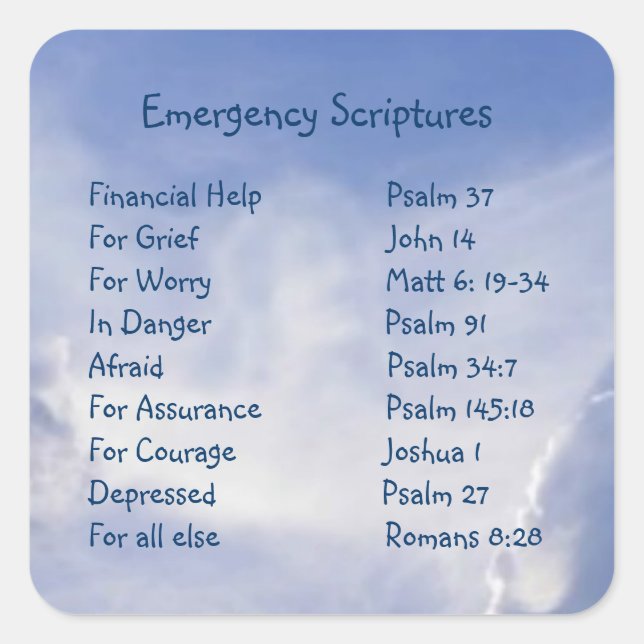 Emergency Information Scriptures for Encouragement Square Sticker (Front)