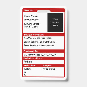 Emergency Medical ID Card Badge
