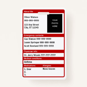 Emergency Medical ID Card Badge