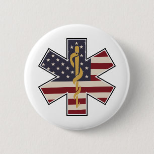 Emergency Medical Worker Tribute Usa Flag -EMS EMT 2 Inch Round Button