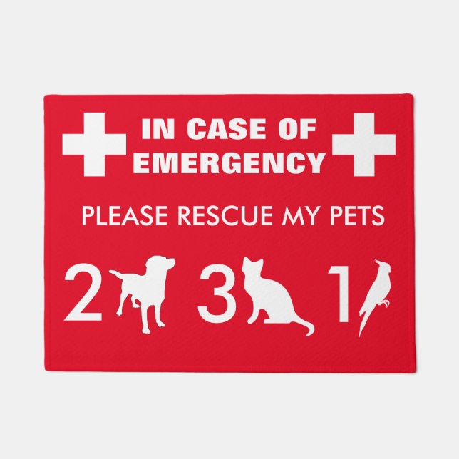 Emergency Pet Rescue Sign - Customizable Door Mat (Front)