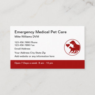 Emergency Pet Urgent Care Business Cards