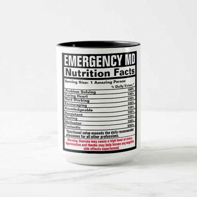 Emergency Room Doctor Funny Nutrional Facts  Mug (Center)