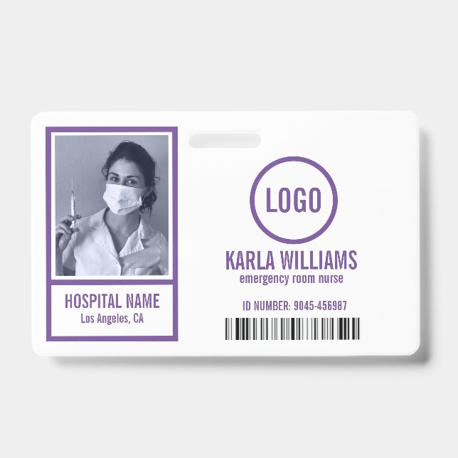 Emergency room nurse photo template purple tones badge (Front)