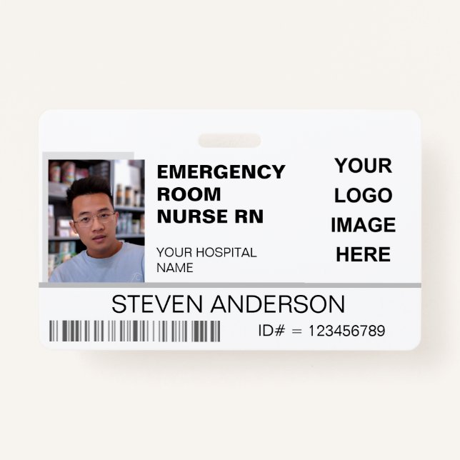Emergency Room Nurse RN Photo ID Hospital Logo Badge (Front)