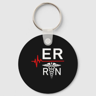 Emergency Room Registered Nurse Gift Er Heartbeat Keychain