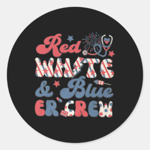 Emergency Room Tech 4th Of July Retro Red White Bl Classic Round Sticker